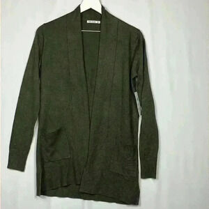 Pink Clover Womens Cardigan Dark Green XS Open Front Long Shawl Collar Chic New